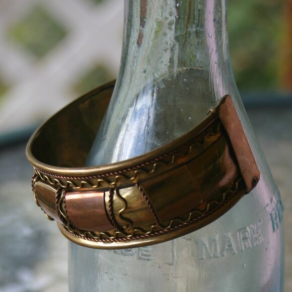 Copper and Metal Hand Crafted Cuff Bracelet R-920 - Picture 3 of 5